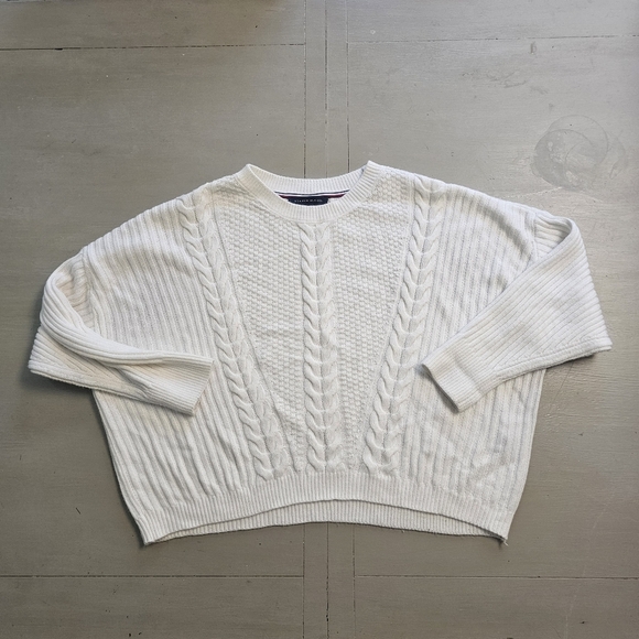 Tommy Hilfiger Cable Knit Sweater Oversized Cropped Xl - Picture 3 of 11